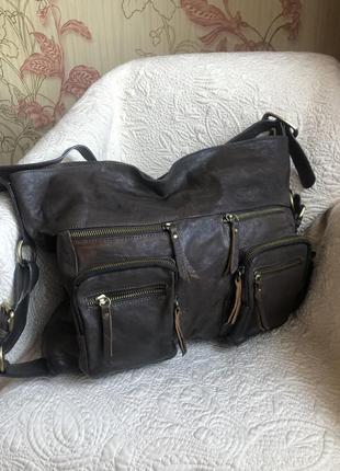 Велика ефектна шкіряна сумка торба бохо, натуральна шкіра, вінтаж, ефект зістарювання5 фото