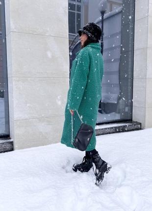 Женская шуба длинная тедди пальто черная серая белая бежевая зеленая малиновая зимняя утепленная2 фото