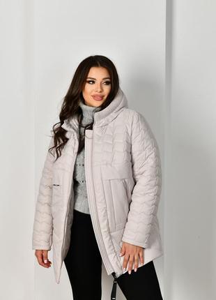 Красивая короткая зимняя куртка больших размеров 50-52 разные цвета молочная3 фото