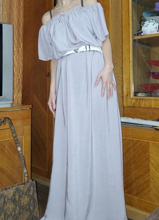 Плаття з відкритими плечима попелясто-ліловий колір2 фото