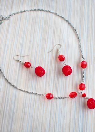 Комплект малинки ягоды лот ручная работа чокер кульчики аодимерная серьги украшен hand made бижутер цепоч ланц