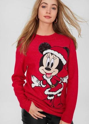 Червоний новорічний светр джемпер з мінні маус disney c&a