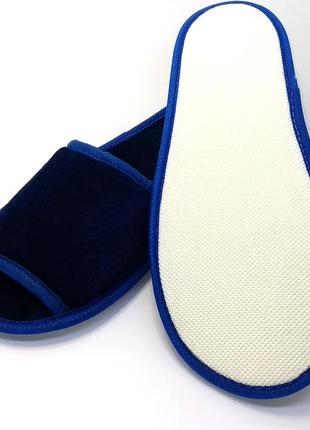 Тапочки велюровые для дома/отеля luxyart, синий, открытый носок, в упаковке 20 пар (zf-136)3 фото