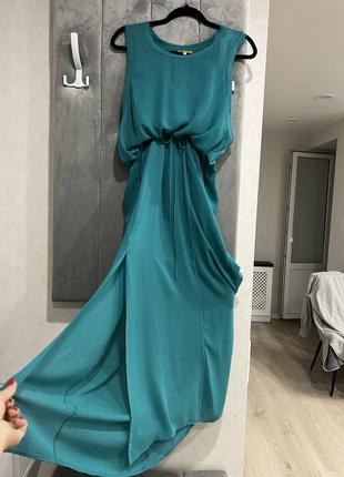 Сукня плаття довге в пол ізумрудного смарагдове кольору м л olko l m із поясом zara h&m