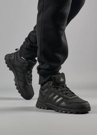 Зимние мужские кроссовки adidas terrex gore-tex /водостойкие / мех /черные с серым