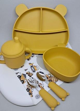 Набір силіконового дитячого посуду для хлопчика 6 предметів машинки