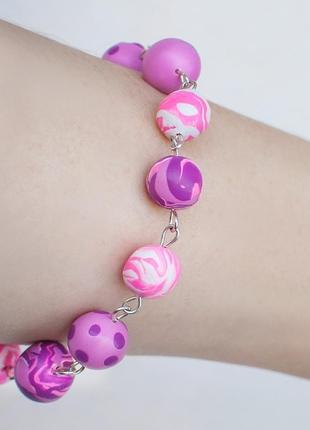 Яскравий браслет з намиста ручної роботи. hand made. рожевий браслет. красивий, стильний2 фото