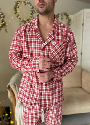 Do2705 красная с белым теплым пижама для мужчин в клетку фланель байка оверсайз2 фото