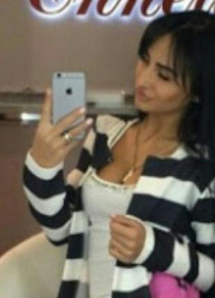 Базовый трендовый тонкий длинный кардиган в полоску 4