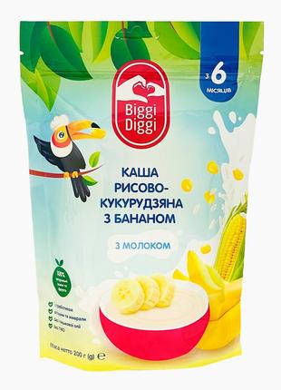 Biggidiggi каша молочная рисово-кукурузная с бананом для детей с 6 месяцев 200г (651985)