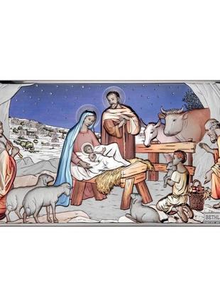 Серебряная икона рождество христово (22 х 11 см) atelier ae0293/2d