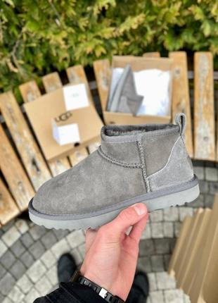 Угги ugg classic ultra mini grey suede3 фото