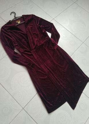 Шикарное велюровое бархатное платье/платье марсала на запах h&amp;m9 фото