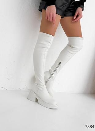 Стильні білі зимові ботфорти,високі чоботи жіночі,на підборах,шкіряні(екошкіра/екохутро) на зиму4 фото