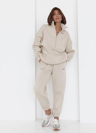 Спортивний повсякденний костюм на флісі утеплений однотон світшот батник худі на блискавці комірці замку зіп стильний тренд базовий зара zara