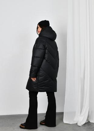 Очень теплый пуфер пальто пуховик молодежный прямого кроя на био-пухе 44-54 размеры разные цвета черный5 фото