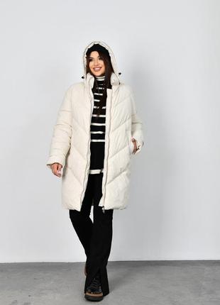 Очень теплый пуфер пальто пуховик молодежный прямого кроя на био-пухе 44-54 размеры разные цвета молочний3 фото