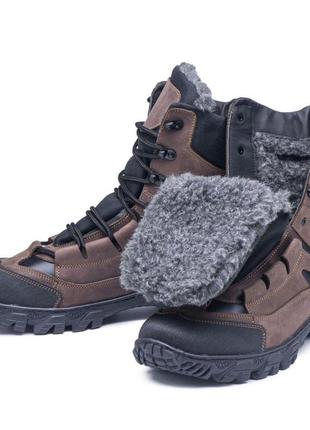 Тактичні військові зимові черевики/берці з натуральної шкіри та хутра, військове зимове взуття5 фото