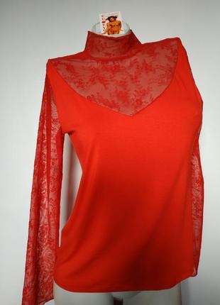 Романтическая женская красная блуза с длинным рукавом violana- виолана  bella