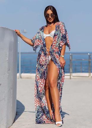 Женская пляжная туника в больших размерах 10242-3 "макраме принт макси" в расцветках3 фото