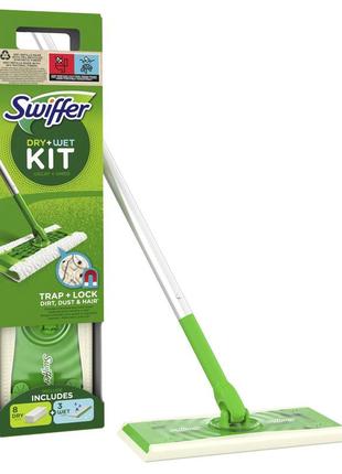 Набір для миття підлоги swiffer traps & locks зі шваброю і салфетками салатовий/білий2 фото