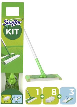 Набір для миття підлоги swiffer traps & locks зі шваброю і салфетками салатовий/білий3 фото