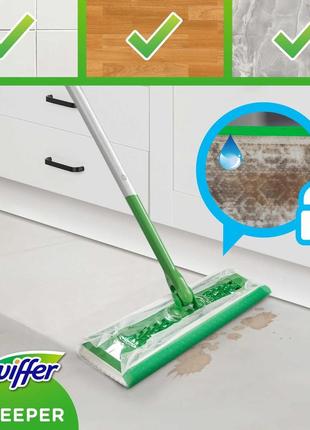 Набір для миття підлоги swiffer traps & locks зі шваброю і салфетками салатовий/білий7 фото