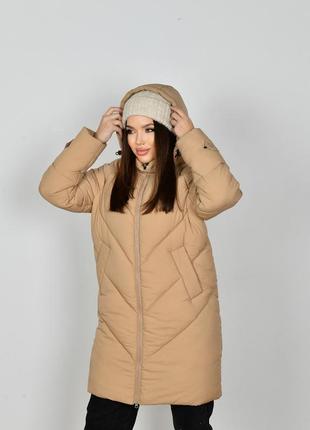 Очень теплый пуфер пальто пуховик молодежный прямого кроя на био-пухе 44-54 размеры разные цвета кемел2 фото