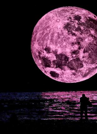 Наклейка місяць рожевий світиться в темряві 50 см.6 фото