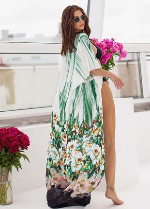 Женская длинная пляжная туника 8045-112 "цветы купон"4 фото