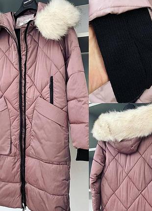 Теплое зимнее пальто с капюшоном 😍
