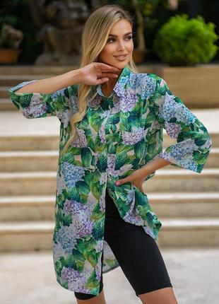 Туника-рубашка пляжная женская из штапеля "цветы"4 фото