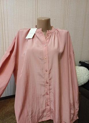 Новая блуза сорочка батал оверсайз свободная рубашка розовая пудровая3 фото