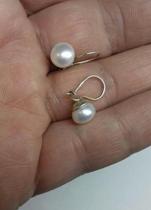 Сережки срібло 925 кульчики срібні перли імп 200711 фото