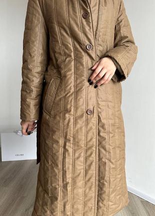 Винтажное стеганное утепленное пальто куртка с поясом6 фото