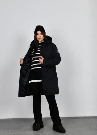 Очень теплый пуфер пальто пуховик молодежный прямого кроя на био-пухе 464 размеры разные цвета черный2 фото