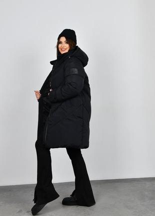 Очень теплый пуфер пальто пуховик молодежный прямого кроя на био-пухе 464 размеры разные цвета черный4 фото