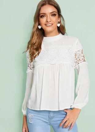 Біла блузка з мереживом оверсайз мереживна блуза вільного крою