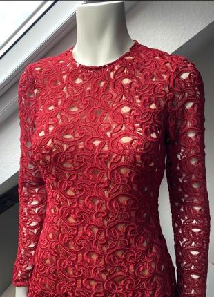Ажурное платье из кружева от zara красное платье3 фото