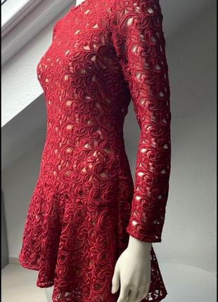 Ажурное платье из кружева от zara красное платье5 фото