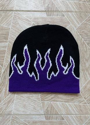Шапка y2k rare japanese brand purple flame logo opium beanie hat2 фото