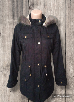 Женская теплая зимняя куртка парка пальто удлиненная черного цвета идеальное состояние