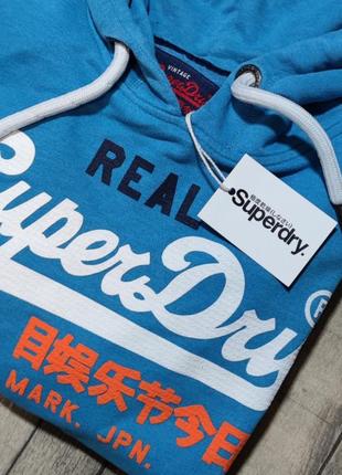 Мужская хлопковая брендовая кофта толстовка superdry  в синем цвете  размер l3 фото