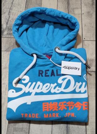 Мужская хлопковая брендовая кофта толстовка superdry  в синем цвете  размер l