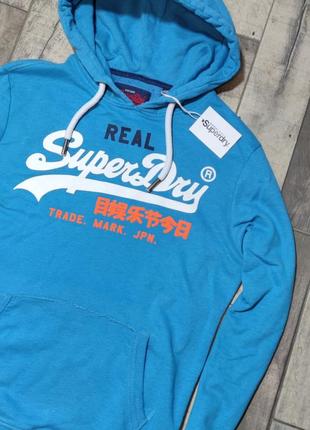 Мужская хлопковая брендовая кофта толстовка superdry  в синем цвете  размер l5 фото