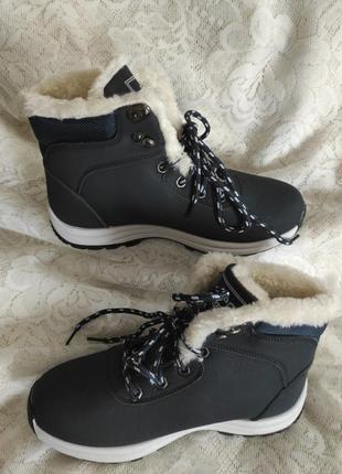 Ботинки зимние темно- синие,  нубук,  с белым мехом7 фото