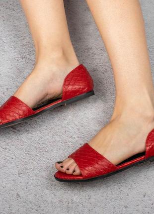 Червоні босоніжки, сандалі на плоскій підошві низький хід балетки рептилія