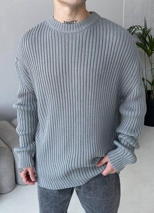 Стильний вʼязаний оверсайз светр у сірому кольорі🔝