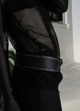 Роскошный кожаный черный широкий пояс с круглой бляшкой4 фото