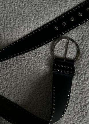 Роскошный кожаный черный широкий пояс с круглой бляшкой8 фото